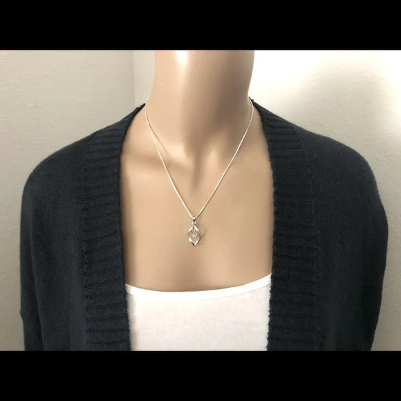 925 Sterling Silver Crystal Water Drop Necklace - Picture 4 of 6